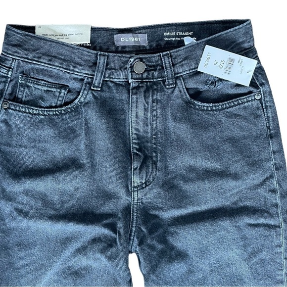 DL1961 Emilie Ultra High Rise Distressed Black 26 - Picture 5 of 8